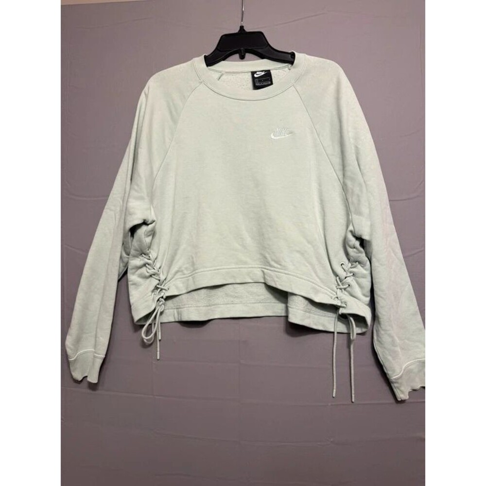 Nike Cropped Sweatshirt Sage Green Lace-Up Side Tie Crewneck Womens